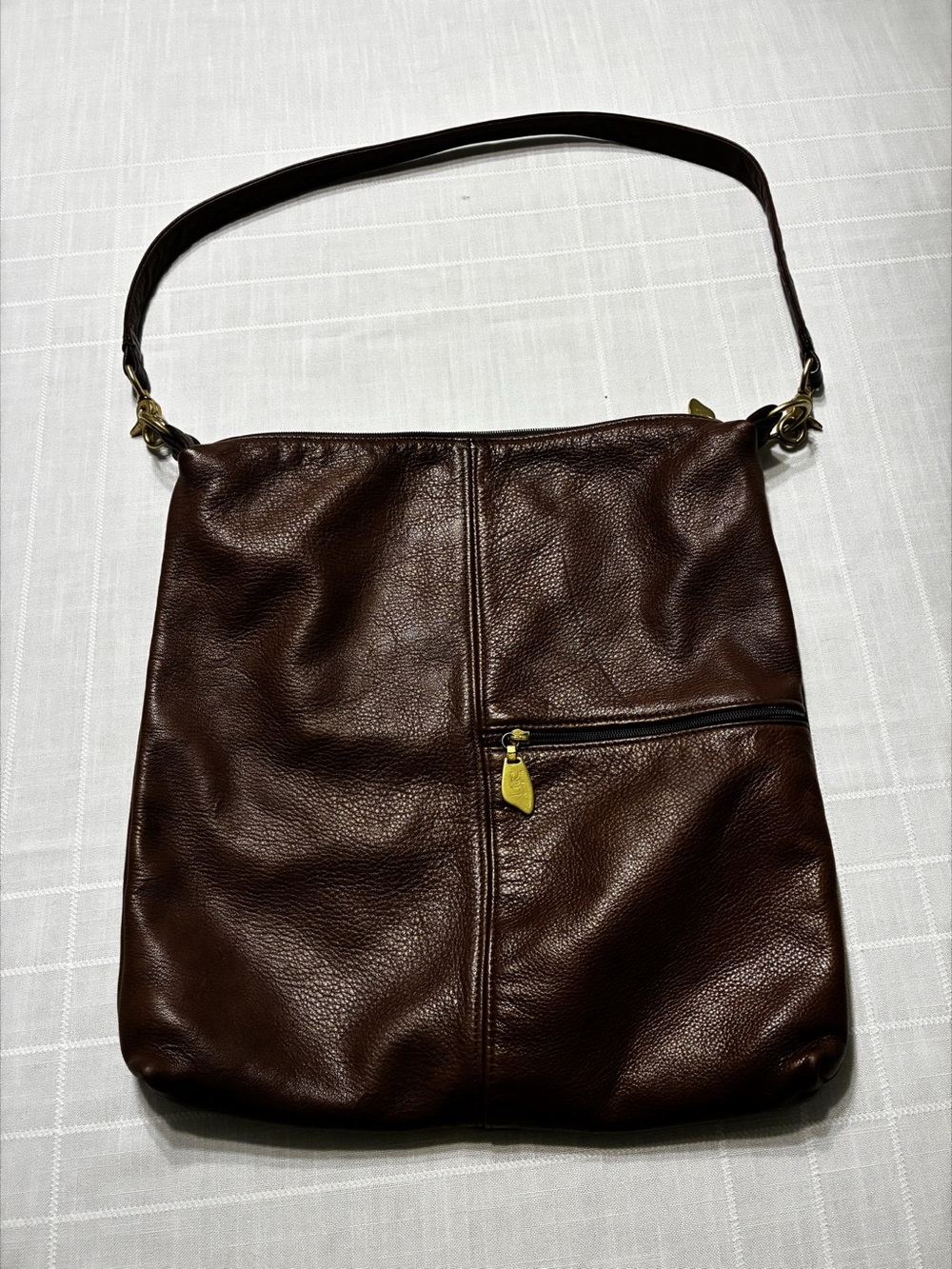 Vintage Libaire Brown Pebbled Leather Shoulder Hobo Bag With Brass Hardware